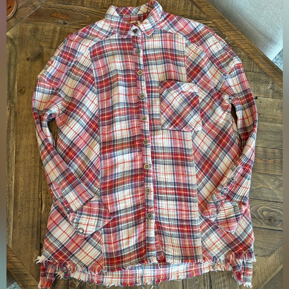 Free People Juniper Ridge Plaid Herringbone button down shirt - Picture 2 of 7